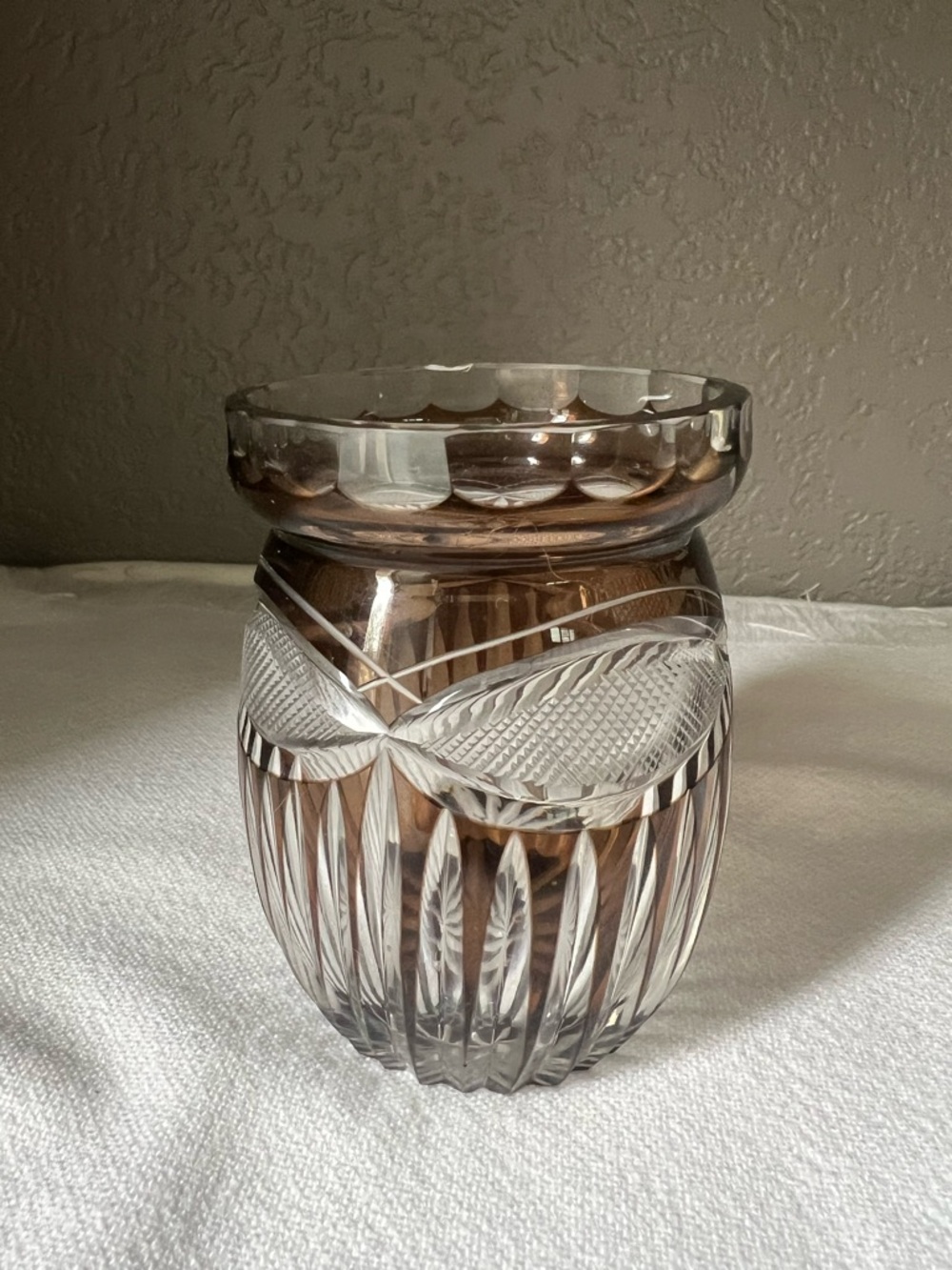 Vintage chocolate and clear glass  vase